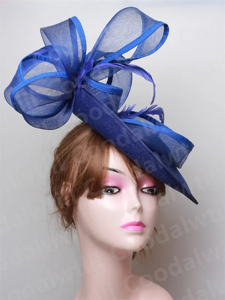 Royal Ascot Red Hair Fascinator Veils Hat Women Church Wedding Fascinaors Hat Headband Feather Derby Headpiece Ladies Chapeau