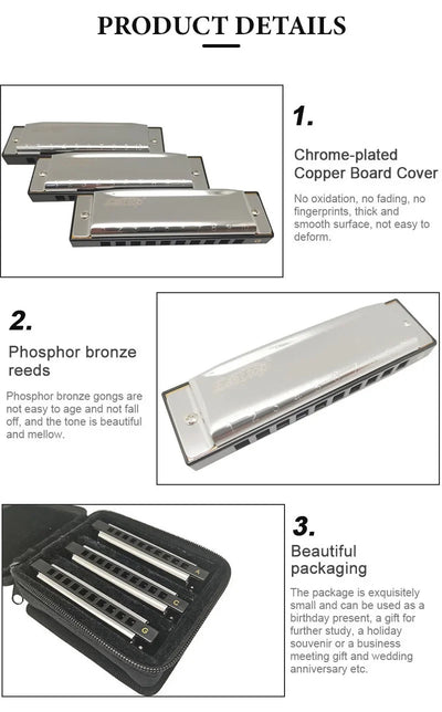 EASTTOP T10-3-3 set of 3 of Diatonic Harmonica 10 Hole 20 Tone Blues Diatonic Harmonica for Adults Beginners Professionals