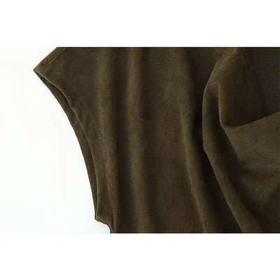 Chic Fashion Suede Autumn Dress Slim Long Dresses For Women Pleated Midi Dress Woman Sleeveless Asymmetry Casual Dresses