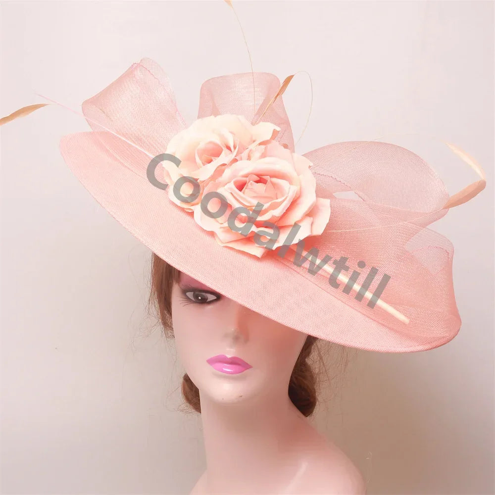 Royal Ascot Big Flower Fascinators Hat Women Wedding Pillbox Cap Ladies Derby Feather Fascinator Headdpiece Ladies Party Chapeau