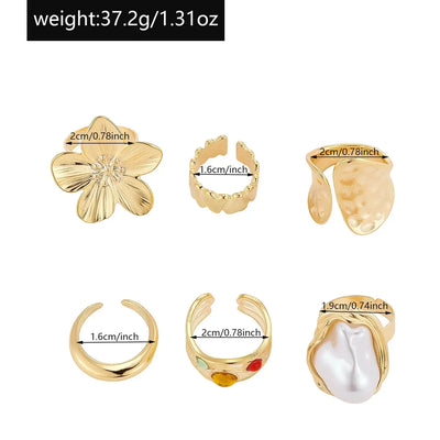 Statement Floral Ring Set Baroque Faux Pearl Jewelry Luxury Bold Rings for Women Vintage Aesthetic