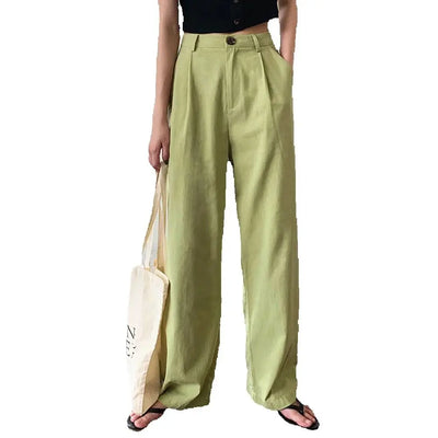 Spring Autumn Women Elegant Long Loose Pants Vintage Lady High Waist Wide Leg Cotton Pants Female Casual Street Pants Bottoms