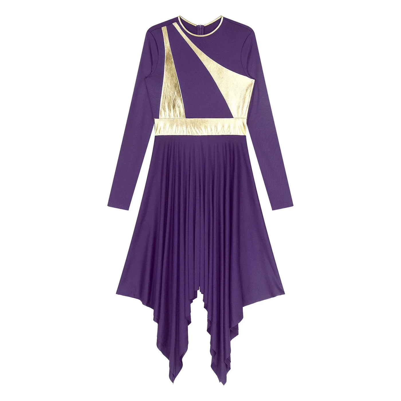 Women Church Choir Worship Liturgical Dress Modern Lyrical Dance Waltz Stage Performance Costume Long Sleeve Metallic Shiny Gown