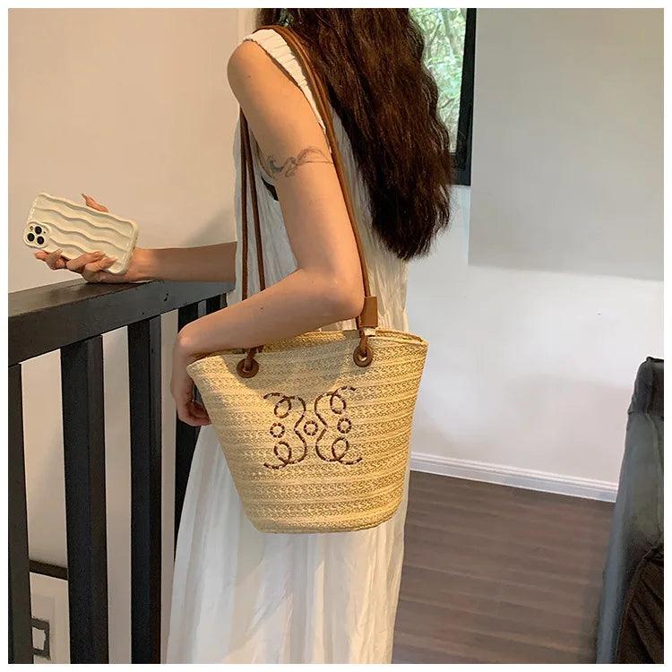 Fashion retro shoulder bag women handbag luxury brand designer tote straw messenger elegant ladies beach bags
