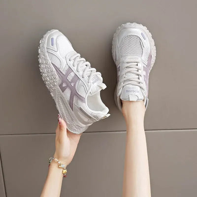 Women's Breathable Mesh Summer Running Shoes Comfortable Thick Bottom Dad Casual Shoes Versatile Pigskin Lined Rubber Soft Sole