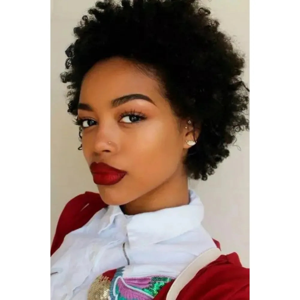 Human Hair Wigs Short Wig Machine Made Women Afro Kinky Curly Pixie Cut Wigs Black