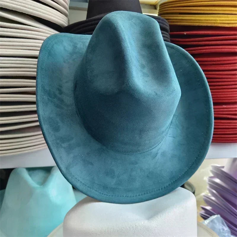 Western suede leather 7.5cm denim women’s fedora hat men’s church jazz fashion travel party 2024