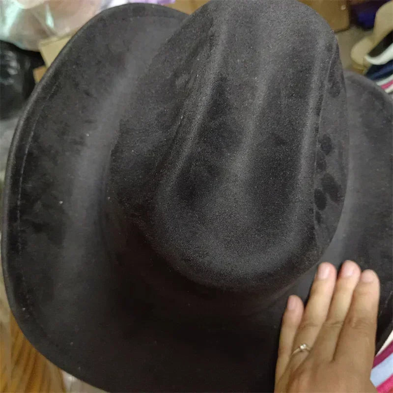 Western suede leather 7.5cm denim women’s fedora hat men’s church jazz fashion travel party 2024