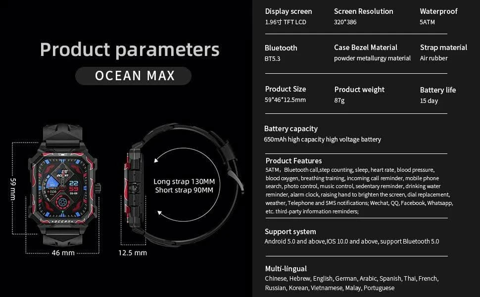 LOKMAT Ocean Max Sport Smart Watch New Flagship Waterproof Fitness Tracker BT Calls Smartwatches Heart Rate Blood Oxygon Monitor