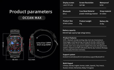 LOKMAT Ocean Max Sport Smart Watch New Flagship Waterproof Fitness Tracker BT Calls Smartwatches Heart Rate Blood Oxygon Monitor