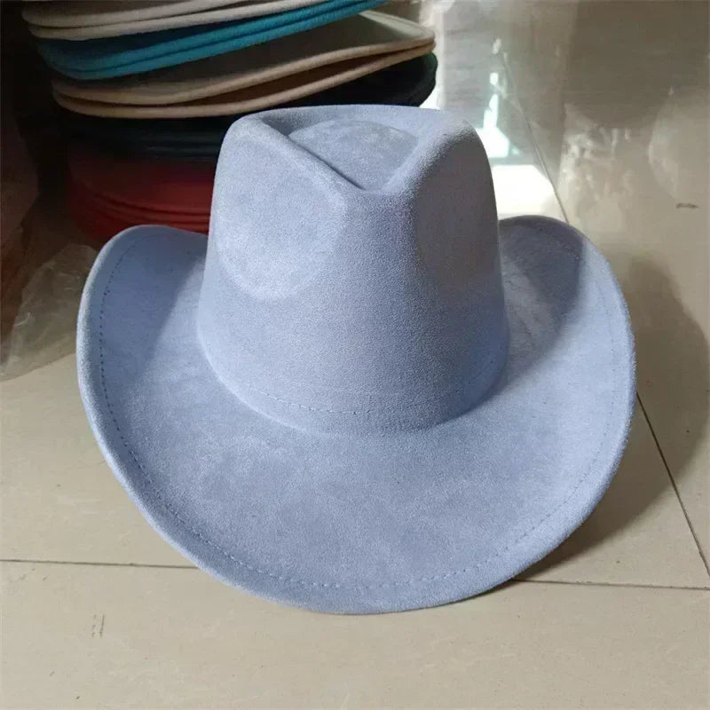 Western suede leather 7.5cm denim women’s fedora hat men’s church jazz fashion travel party 2024