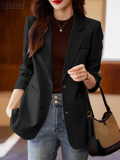 2025 Women Autumn OL Work Blazer ZANZEA Fashion Lapel Neck Long Sleeve Solid Blazer Thin Outwears Suits Casual Buttons Jackets