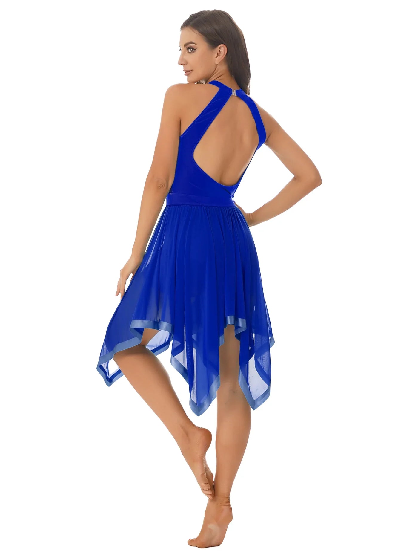 Elegant Ballet Leotards Dance Dress For Women Shiny Sequins Asymmetrical Hem Mesh Lyrical Dresses Prom Performance Costume