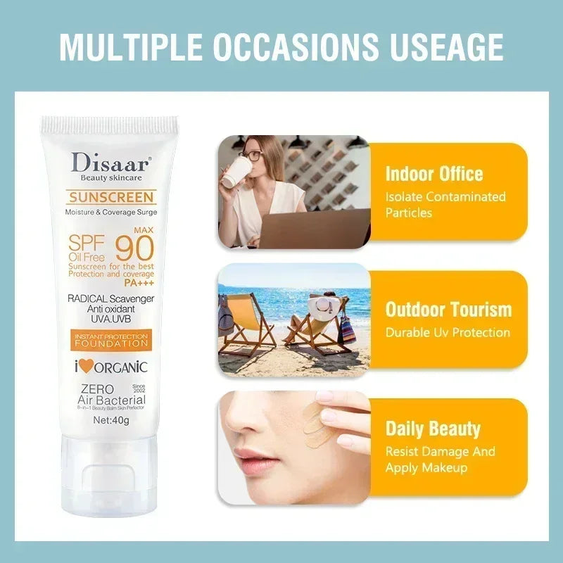 SPF90+ sunscreen, moisturizing, whitening, facial and body sunscreen, UV protection, skin care and anti-aging