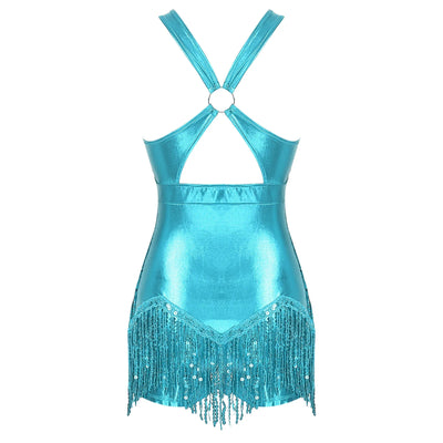 Women's Sequin Dance Dress Latin American Dance Costume Body Sleeveless Classical Samba Rumba Dresses Jazz Ballerina Dancewear