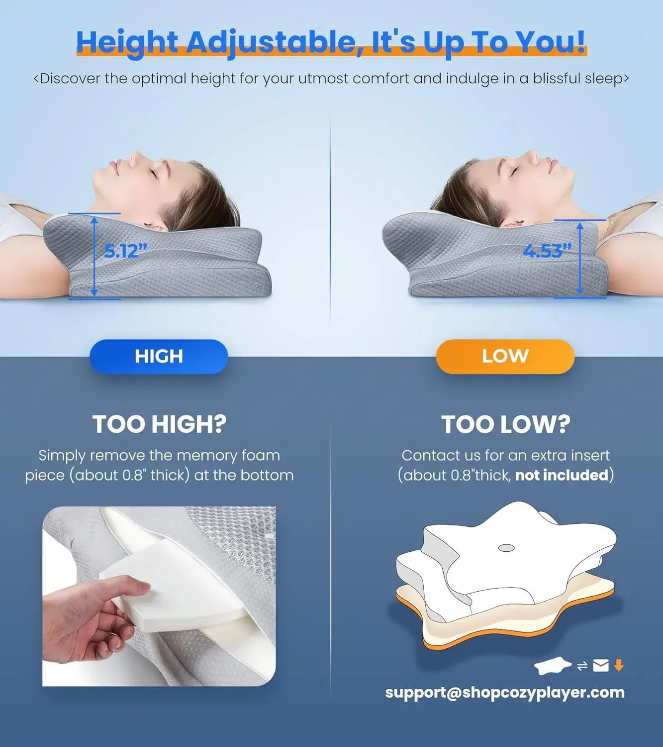 Ergonomic Contour Memory Foam Pillows Ultra Pain Relief Cooling Pillow for Neck Support Adjustable Cervical Pillow Cozy Sleeping