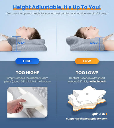 Ergonomic Contour Memory Foam Pillows Ultra Pain Relief Cooling Pillow for Neck Support Adjustable Cervical Pillow Cozy Sleeping