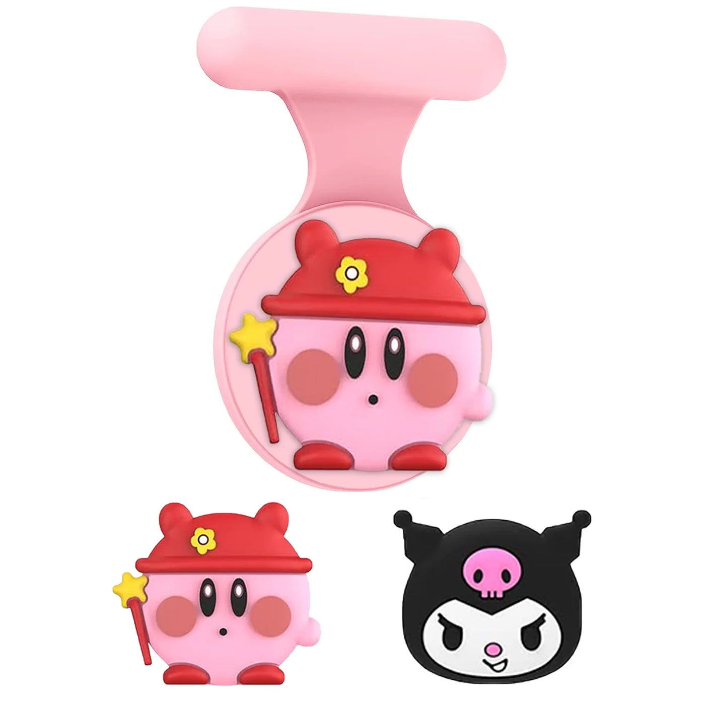 Pink and black Fireman Kirby lanyard clip for kids AirTag holder