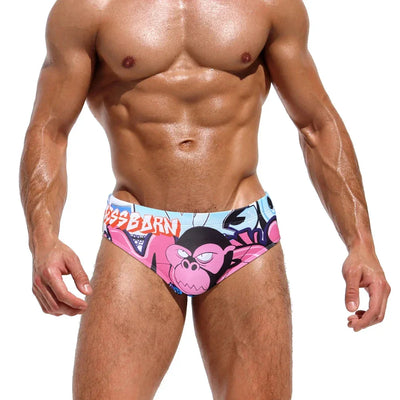 Summer New Swimwear Sexy Mens Cartoon Print Bathing Suit Quick Dry Breathable Swim Briefs Fashion Male Beach Surfing Underwear