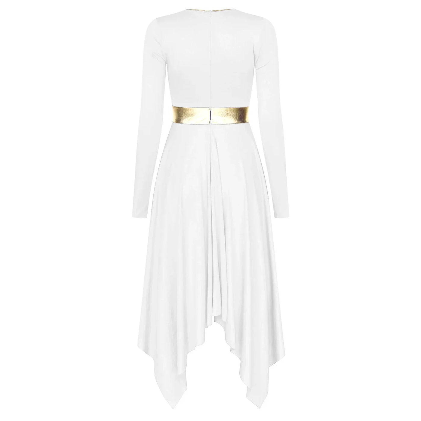 Women Church Choir Worship Liturgical Dress Modern Lyrical Dance Waltz Stage Performance Costume Long Sleeve Metallic Shiny Gown