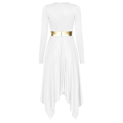 Women Church Choir Worship Liturgical Dress Modern Lyrical Dance Waltz Stage Performance Costume Long Sleeve Metallic Shiny Gown