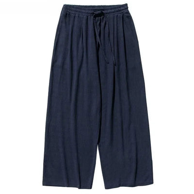 Summer Large Size Linen Cotton Wide Leg Pants Men Casual Comfortable Loose Fit Straight Leg Trousers Long Pants