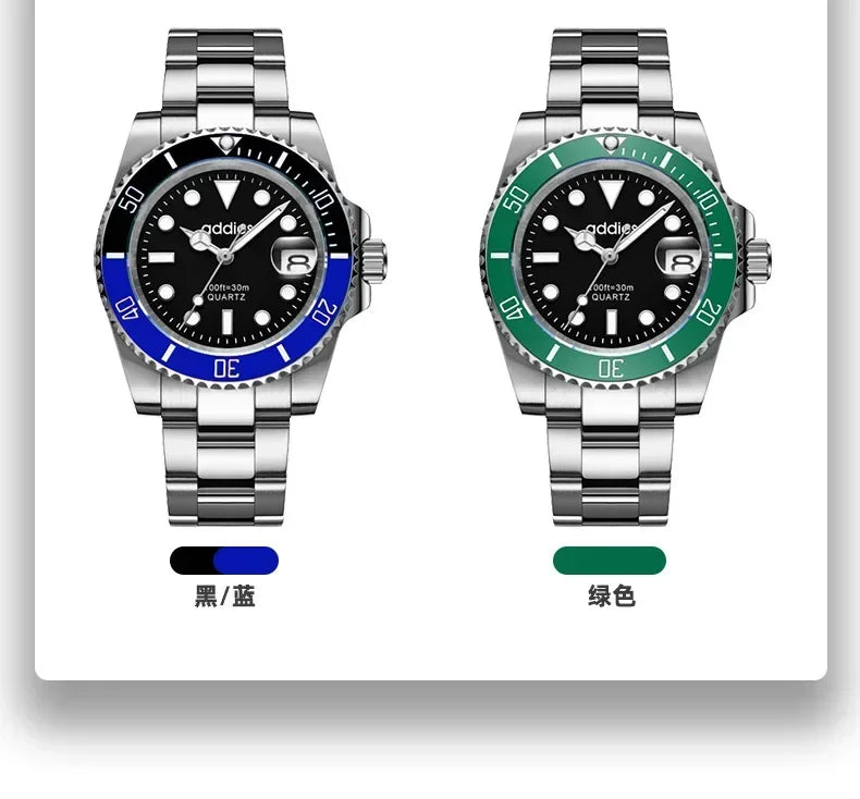 2025Advanced men's watches high-end products green water ghost quartz watches steel band waterproof luminous watches