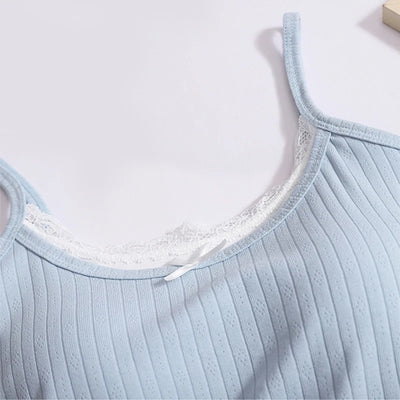 Women Bow Patchwork Lace Two-piece Tank Tops