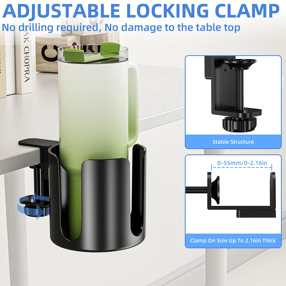 Desk Cup Holder, Sturdy ABS Material, Perfect for Drinkware, Securely Attaches to Wooden Surfaces, No Drill Installation