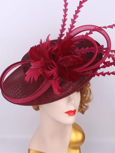 Bride Pillbox Red Fascinator Hat Femme Wedding Chapeau Women Formal Event Tea Millinery Cap Feather Royal Ascot Race Headpiece
