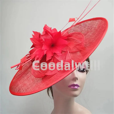 Royal Ascot Big Fascinator Hat Women Kentucky Derby Feather Large Hat Fascinator Party Wedding Headpiece Flower Church Chapeau