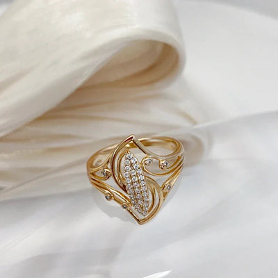 Kinel New Fine Curve Women Rings 585 Rose Gold With Micro Wax Inlay Natural Zircon Ethnic Bride Ring Unique Fashion Jewelry