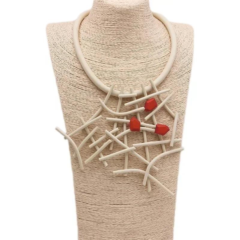 Fashion designer luxury necklaces women handmade gothic pendant necklace rubber jewelry wooden accessories statement