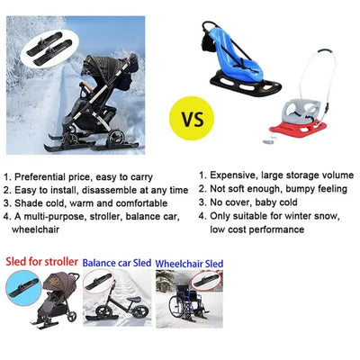 1 Pair  Kids Scooter Snow Sledge Cycling Snowboard Ski Kit Lightweight Snow Sledge Board Set For Scooter Outdoor Accessories