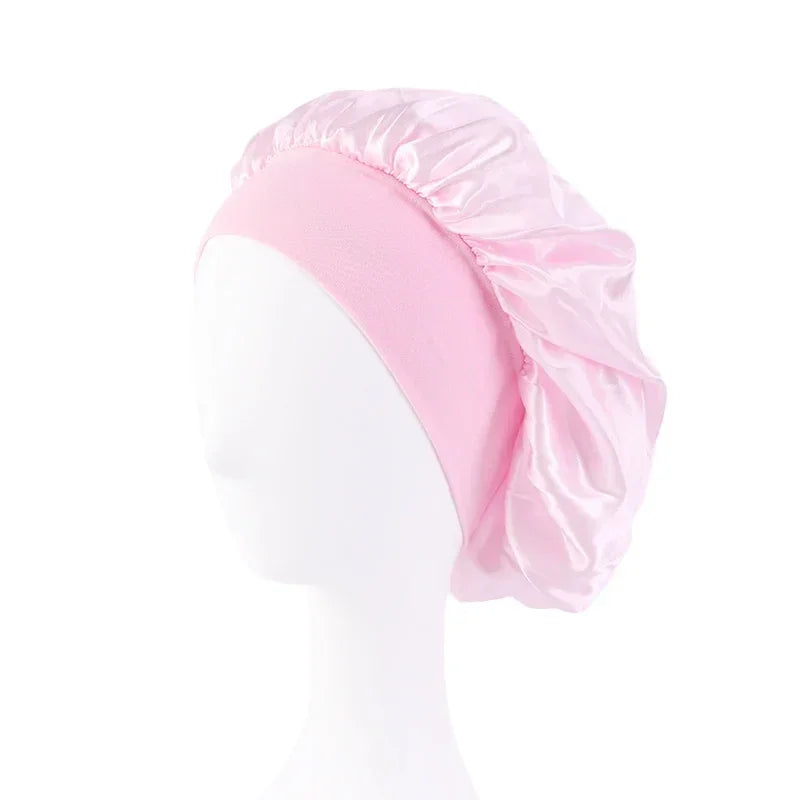 Satin Wide Brim Nightcap Shower Caps Silk Bonnet Elastic Soft Band Styling Cap Soft Silk Sleep Cap Bathroom Products