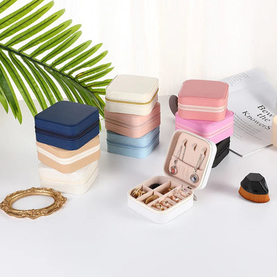 Jewelry Organizer Portable Jewelry Box Display Travel Jewelry Case Boxes Button Leather Storage Zipper Jewelers Display