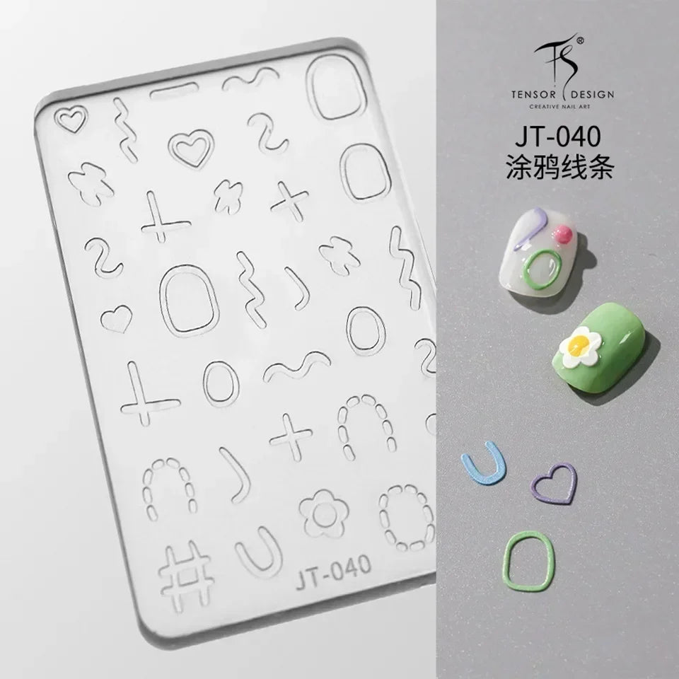 Geometric Bowknot Grid Lace Flora Edge Nail Art Silicone Carving Mold Mould Star Daisy Flower Charms Bow Tie Snowflake Template