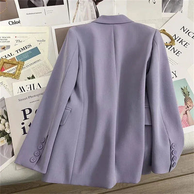 Women's Blazer Double Breasted Office Wear Suit Coats 2025 Fashion Jackets Long Sleeve Flap Pockets Chic Female Outerwear
