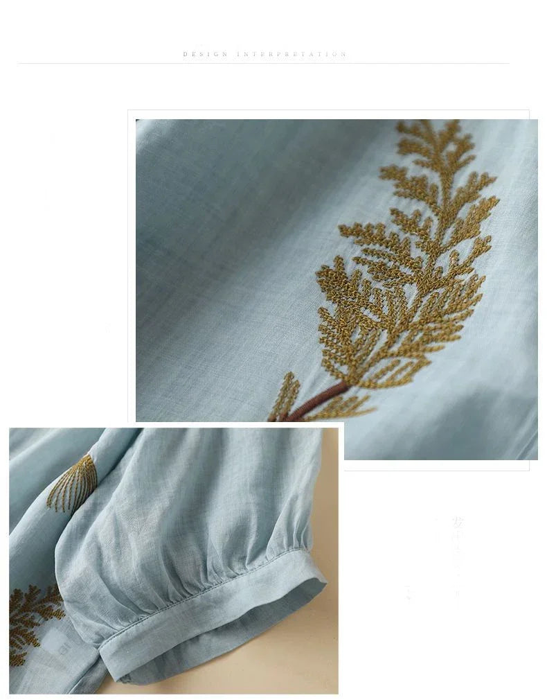 Seven Point Cotton Linen Top For Women