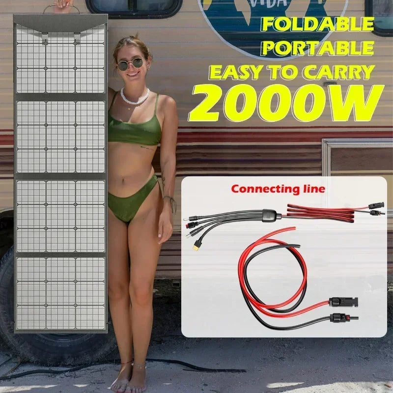 Flexible, Foldable, High Efficiency Solar Panel, Travel & Phone & Boat, Portable 12V 2000w 1500w 1000w 500w Solar Panel Kit