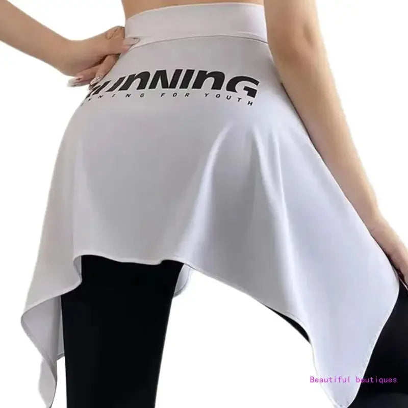 Women Yoga Sport Self Tie Up Cover Up Wrap Skirt Letter Asymmetrical Hip Scarf DropShip