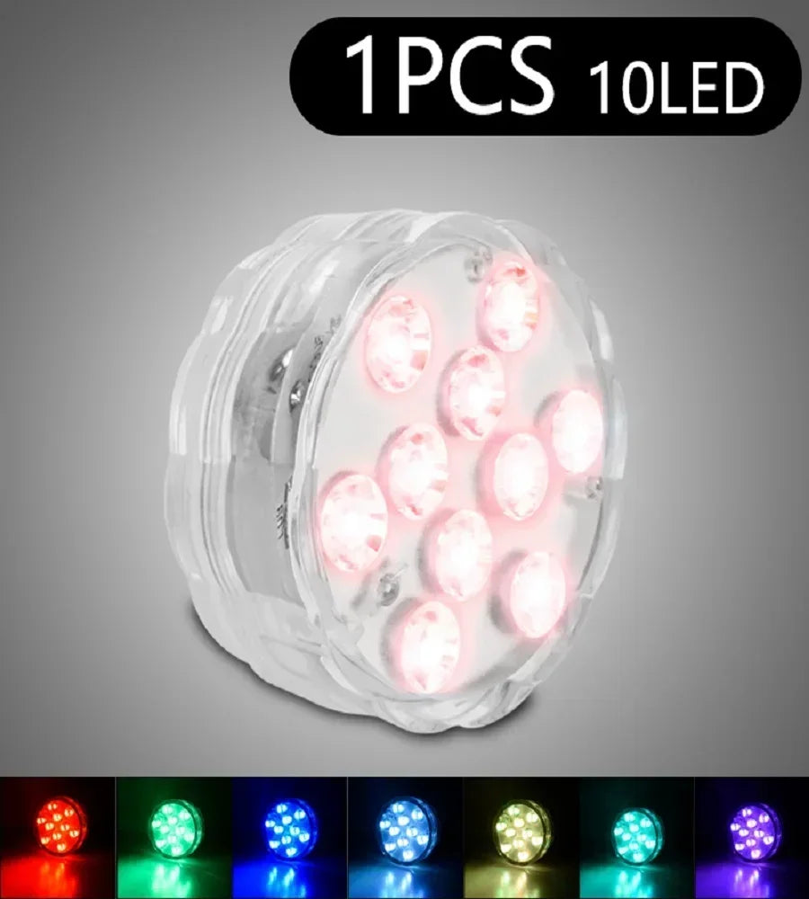 10LED RGB Submersible LED Lamp Underwater Night Light Outdoor Swimming Pool Light Wedding Party Vase Bowl Fish Tank Decoration