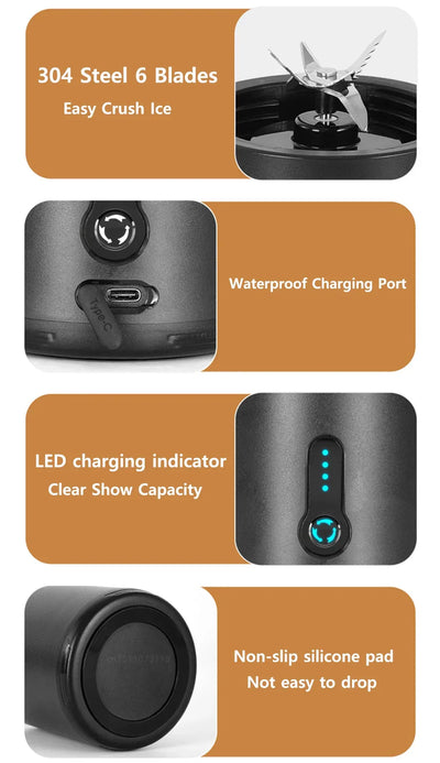 Portable Blender Smoothies Mini Portable Juicer Blender USB Rechargeable Portable Blender for Smoothies Fresh Fruit Juice Mixer