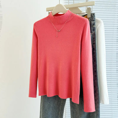 Sweaters Autumn Women Mock Neck Ruffles Sweater Long Sleeve Knitted Bottoming Solid Pullovers Jumpers Casual Sweater Winter