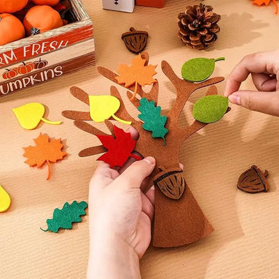 Thanksgiving Felt Tree Craft Kit Fall Tree Montessori Busy Board Family Decorations Activity Education Toy Wall Hanging Gifts﻿