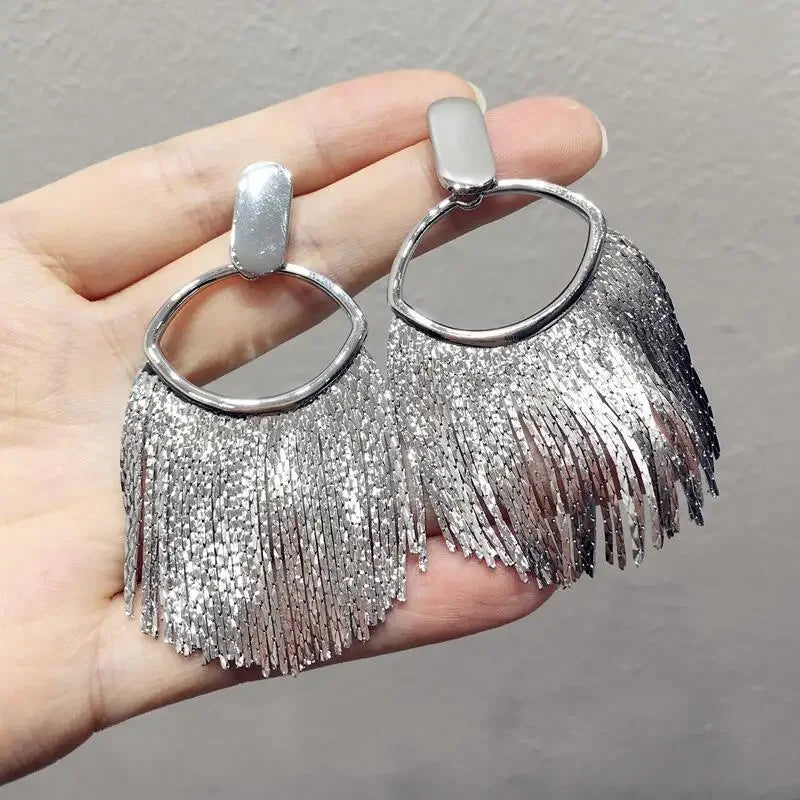 Fashion Statement Long Statement Gold Plated Bling Tassel Earring For Women Female Stainless Steel Wedding Daily Pendant Jewelry