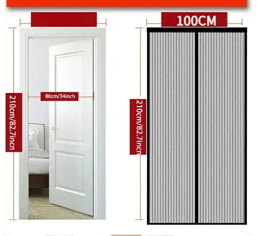 Magnetic Screen Door Mesh Curtain Mosquito Net Bug Hands Free Partition Mute Striped Door Curtain Bedroom Ventilation