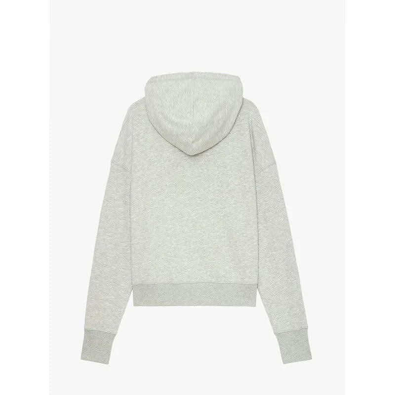 Zipper Sweatshirt Grey Cardigan Hooded Women