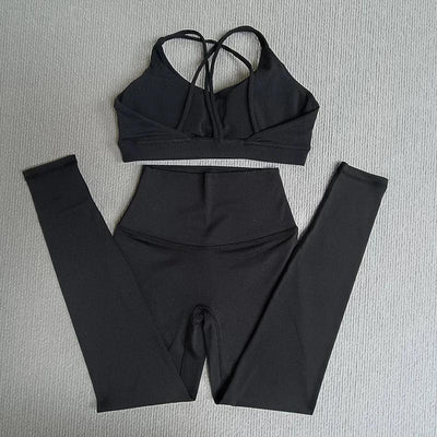 2 Pcs Gym Tights Yoga Clothes Set Sports Set Women Cross Back Bra Top High Waist Leggings Fitness Suit Running Workout Tracksuit