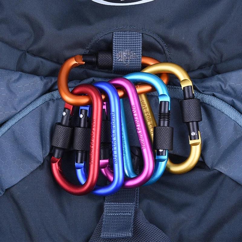 Type D Carabiner With Lock Outdoor Climbing Camping Bold Aluminum Alloy Locking Clasp Keychain Multi Survival Gear Travel Kit